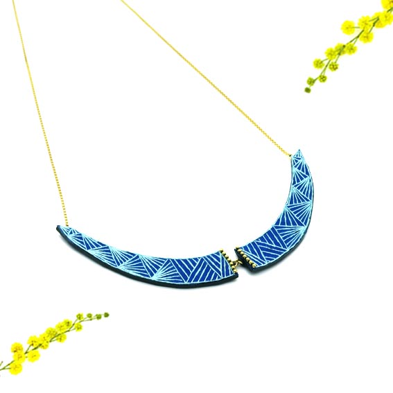 bijou créateur plastron collier bleu or Lyon