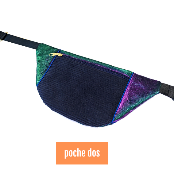 sac banane Lyon créateur création artisanale velours jacquard tissu irisé vert et violet brillant bumbag fannypack sac bandoulière pochette accessoire