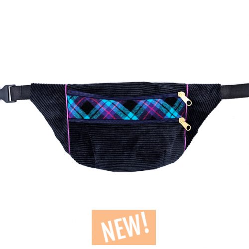 sac banane Lyon velours côtelé noir carreaux tartan sacoche pochette accessoires bumbag bandoulière fannypack