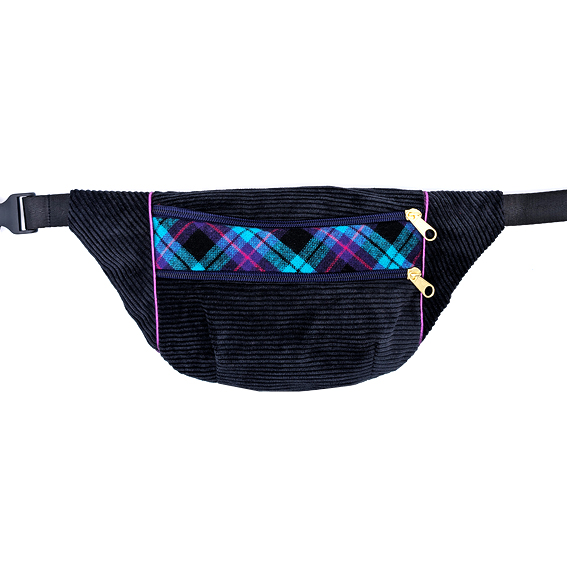 sac banane Lyon velours côtelé noir carreaux tartan sacoche pochette accessoires bumbag bandoulière fannypack