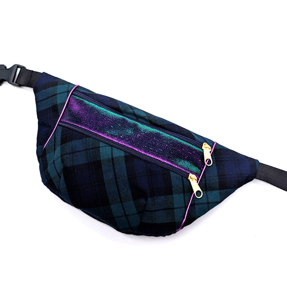 sac banane Lyon tartan vert violet irisé sacoche pochette accessoires bumbag bandoulière fannypack