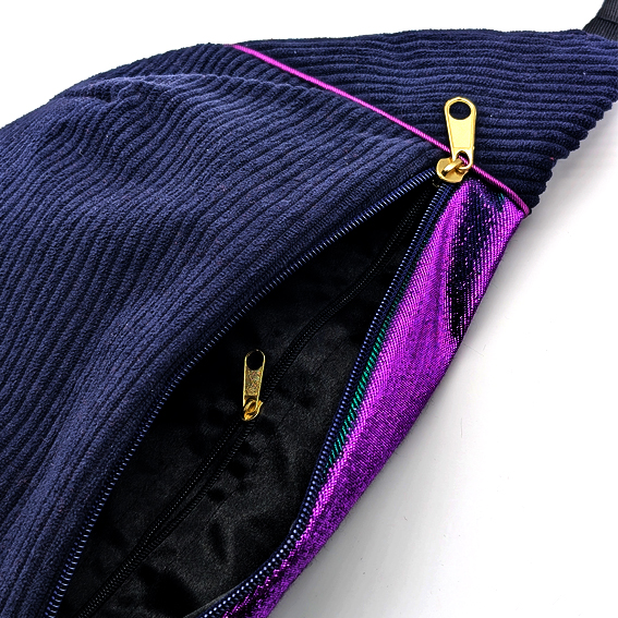sac banane Lyon velours côtelé noir vert violet irisé sacoche pochette accessoires bumbag bandoulière fannypack