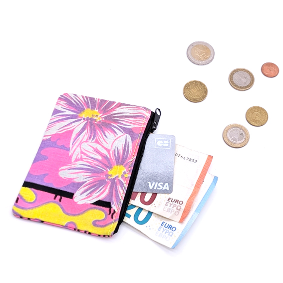 porte monnaie porte carte tissu vintage 90's accessoire textile fabriqué à Lyon artisanal création créatrice