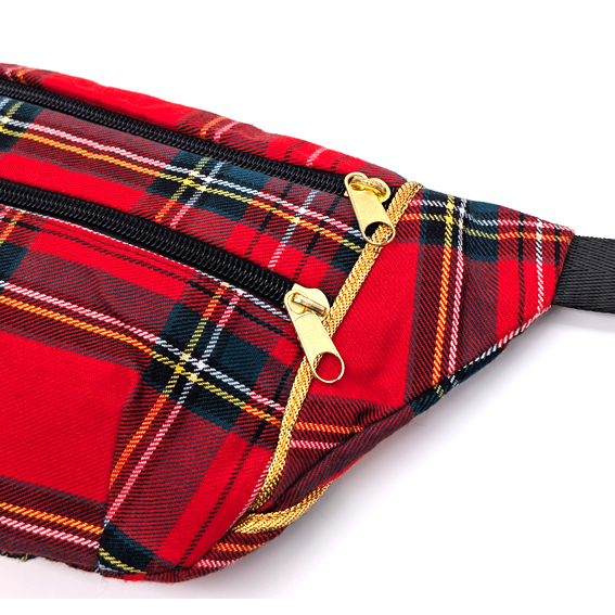 sac banane Lyon sacoche pochette tissu écossais tartan rouge Français artisanal fait main créateur bumag fannypack