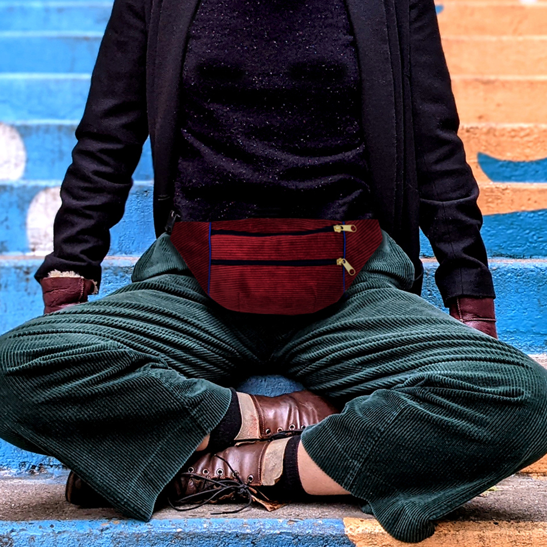 sac banane Lyon sacoche pochette tissu velours côtelé bordeaux artisanal fait main créateur bumag fannypack